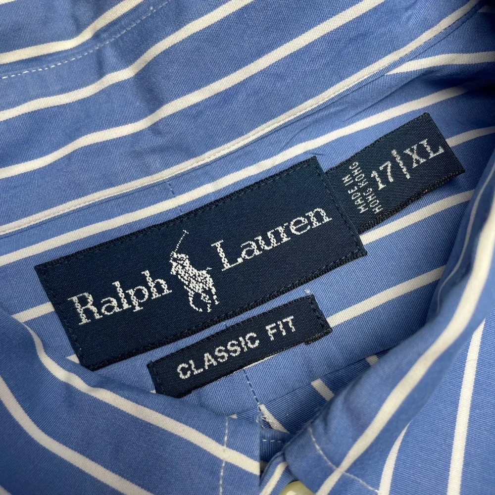 Ralph‎ Lauren Mens Classic Fit Striped Button Down Shirt Blue White XL 17 34/35